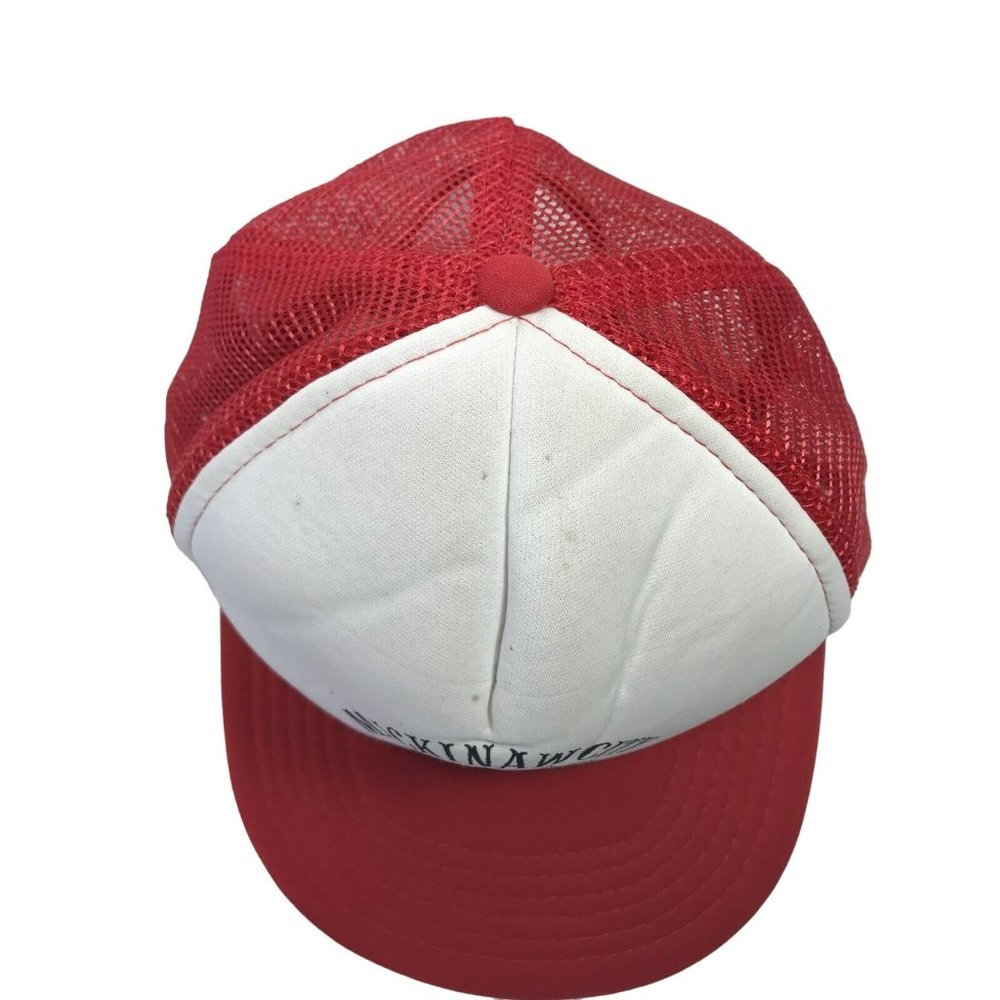 Vintage Mackinaw City Bridge Michigan White And Red Snapback Mesh Trucker Hat - Picture 11 of 11